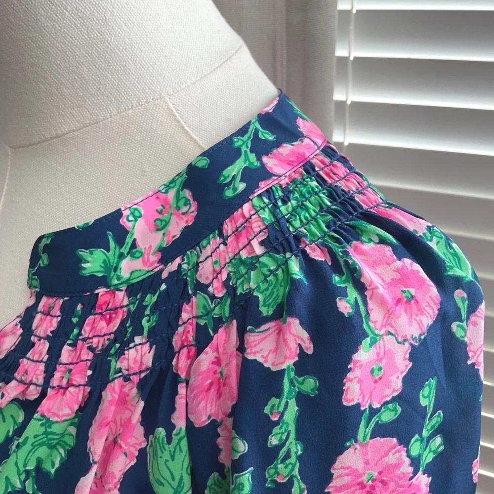 Lilly Pulitzer Women's Elsa Top 100% Silk Blouse Oyster Bay Navy Devine XL
